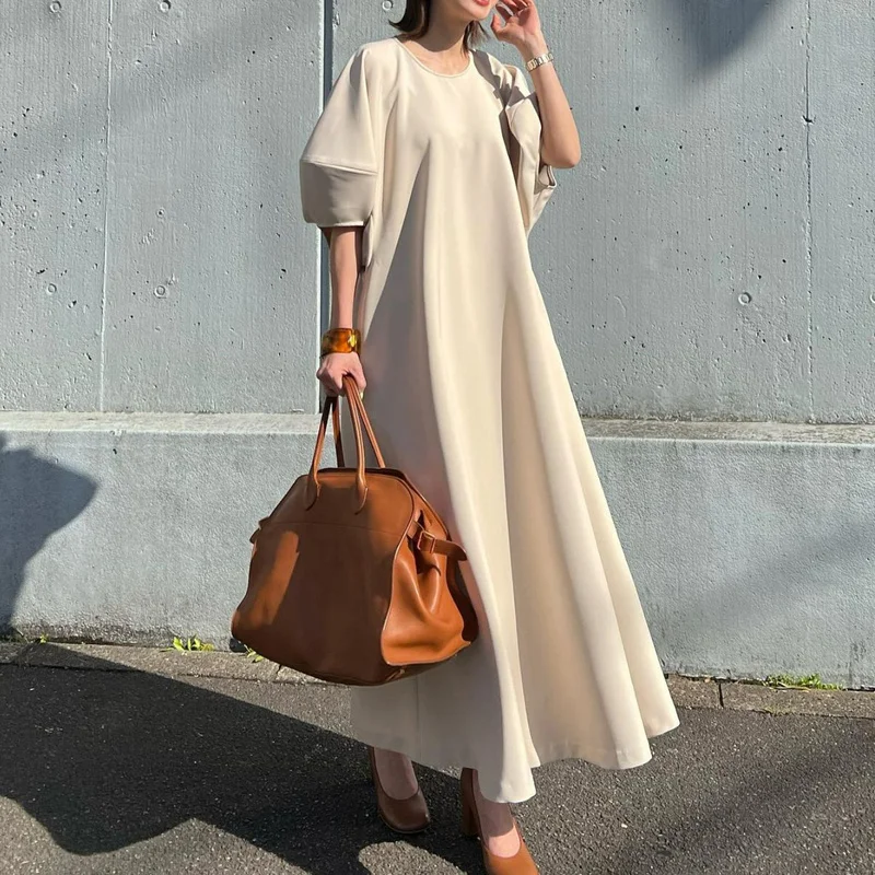 

Kuzuwata High Quality New Japanese Vestidos Simple Artistic Style Design Sense Cocoon Shaped Sleeve Dress Slim A-line Femme Robe