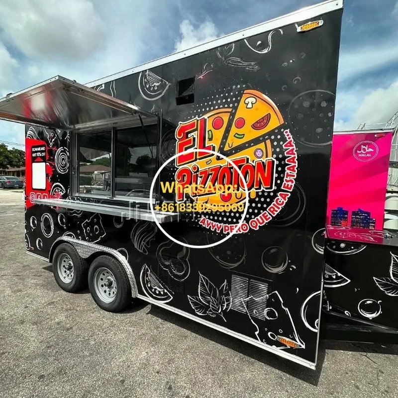 American Standard Chinese Food Truck Trailer Fully Equipped Stainless Steel Mobile Kitchen BBQ Fast Food Trailer