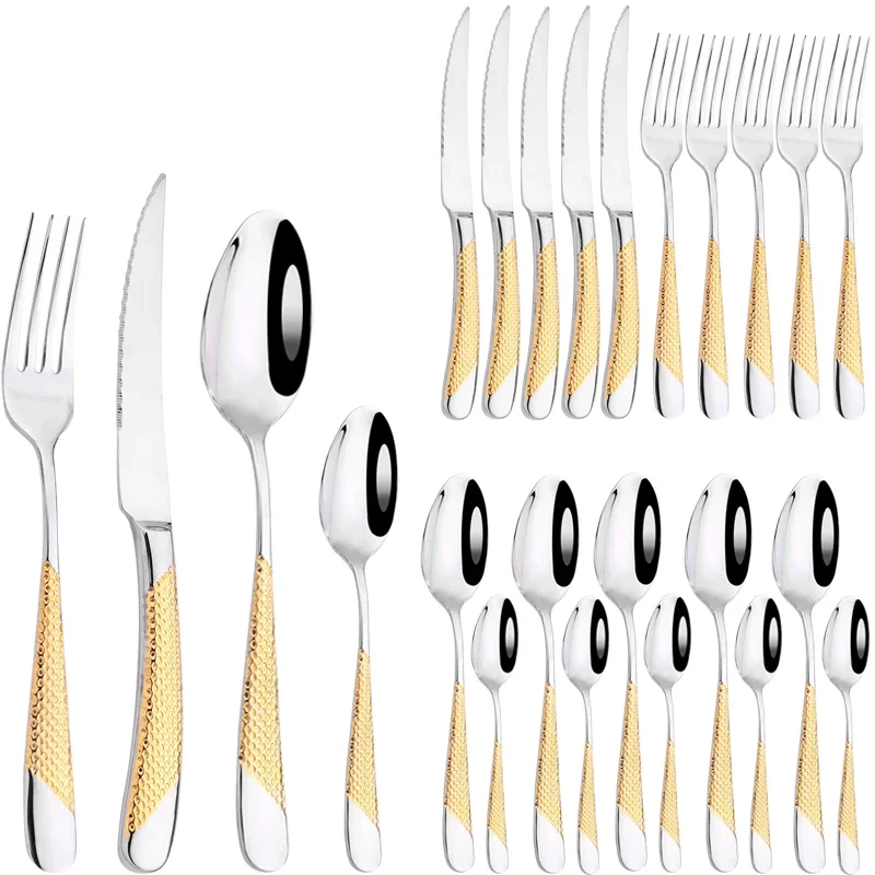 24 pièces ensemble de couverts ensemble de vaisselle occidentale couverts en acier inoxydable fourchette couteau cuillère ensemble de vaisselle occidentale ensemble d'argenterie de cuisine