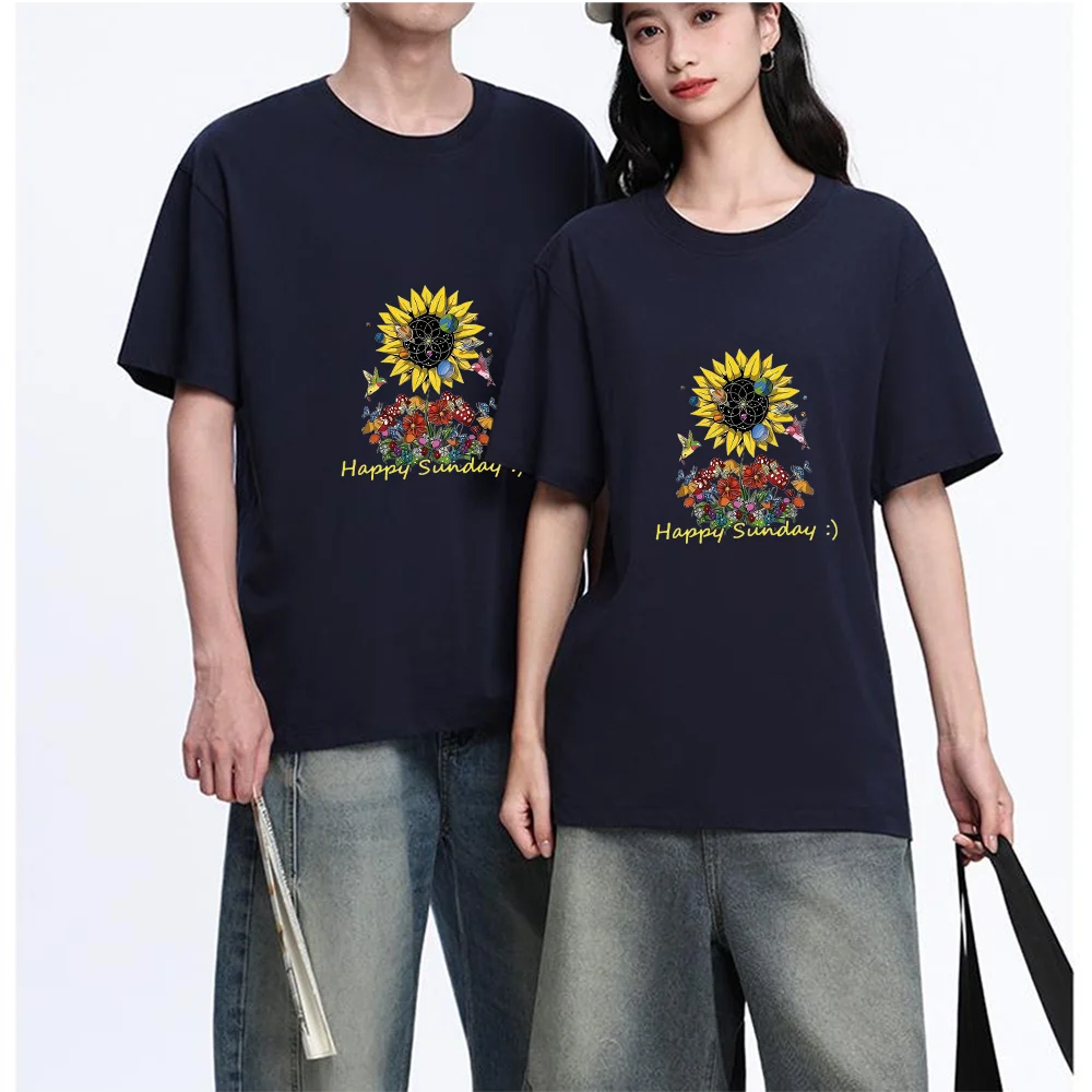 Sunflower Space Planet Hummingbird Mushroom Butterfly Printed T Shirt Breathable Fabric S-XXL Personalized Custom T Shirt Casual