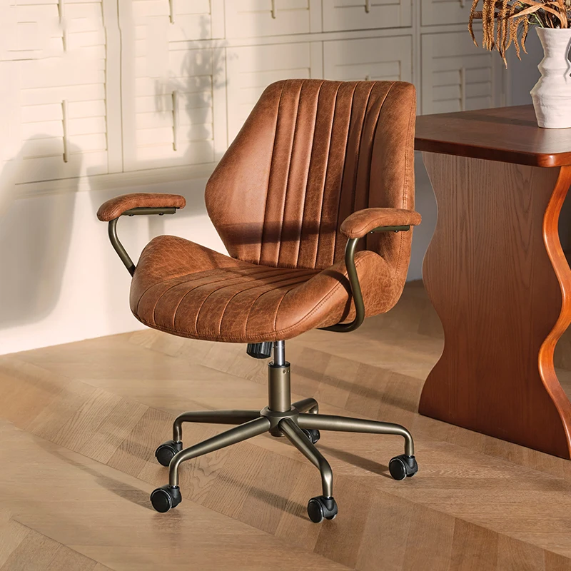 

Leather Rolling Nordic Office Chair Mobile Ergonomic Relaxing Reading Office Chair Wheels Bedroom Silla Oficina Home Furniture