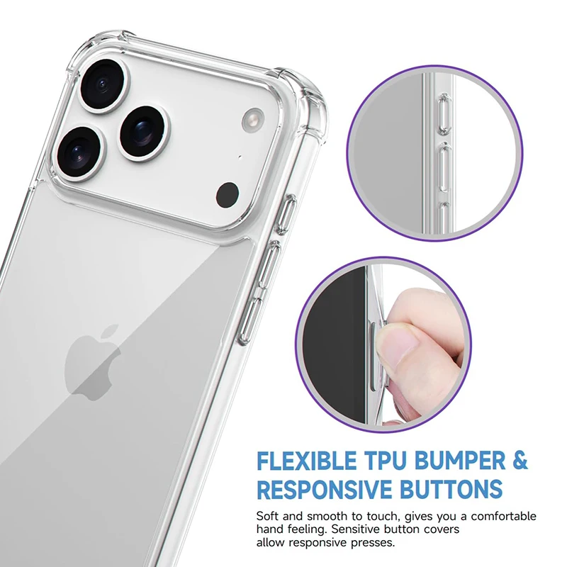 เคสโทรศัพท์อะคริลิกแบบแข็งไฮบริดสำหรับ iPhone 17 Pro Max เคสใสหรูหราสำหรับ iPhone 17 Pro Max