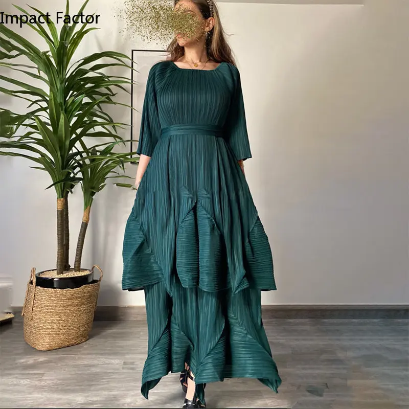 Summer Fashion Chiffon Dress 3/4 Sleeves Irregular High Quality Top Grade Ponchy Dress