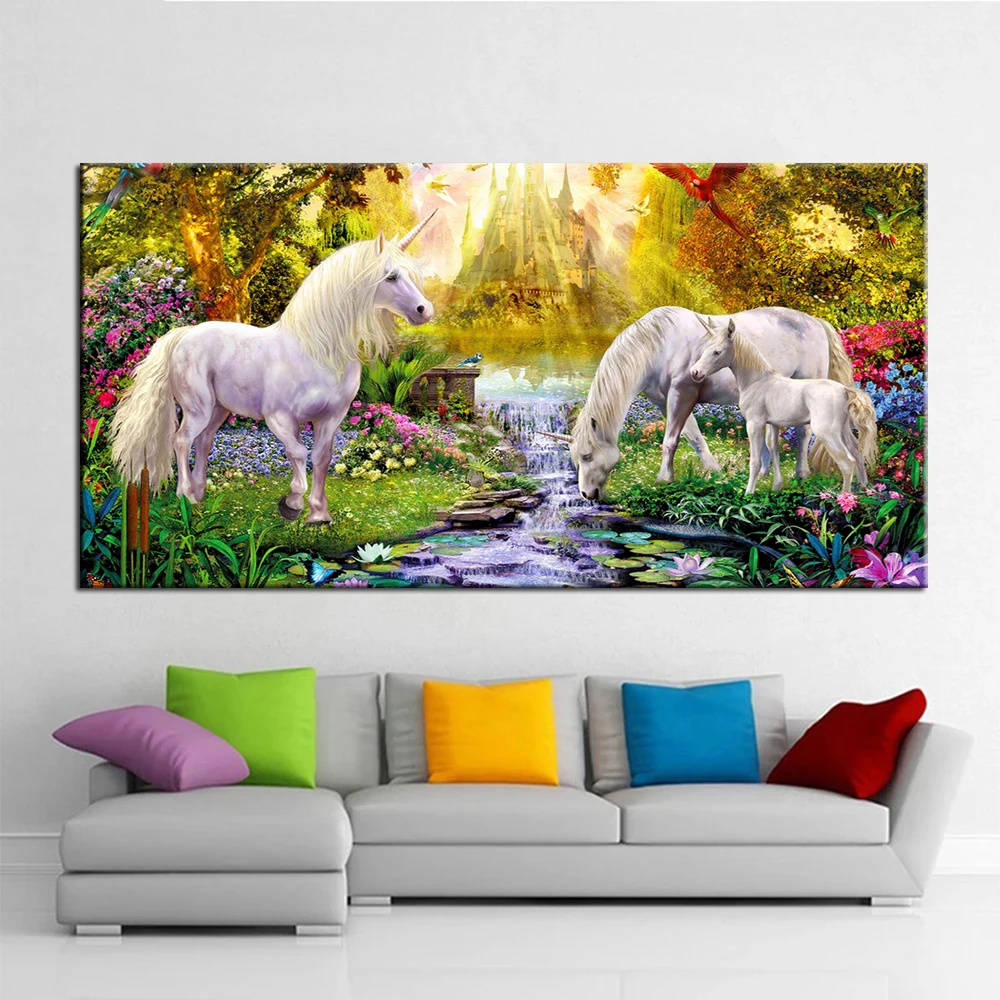 Full Square/Round Drill 5D DIY Diamond Painting Unicorn and Castle Picture Diamond Embroidery Cross Stitch Home Decor