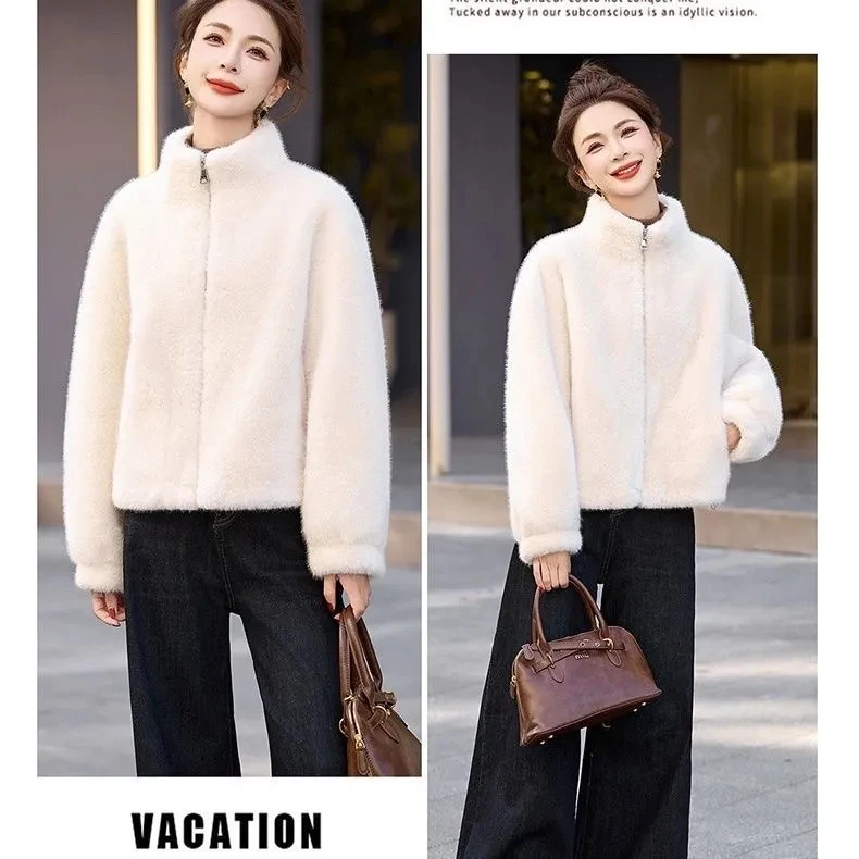 Thiened ort Pelzmantel Neue Winter Sle Pelz Inteated Leder Und Pelz Lose frauen Faion Stehkragen Jaet