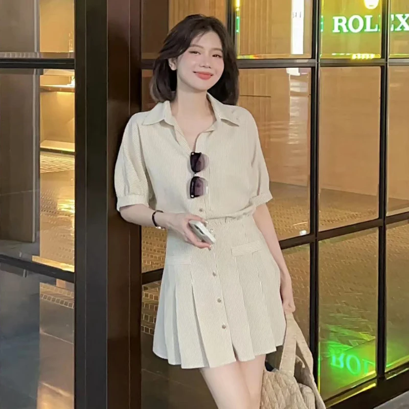 Summer New Vertical Striped Slim Women\'s Dress Slim Casual Fashion Dress Woman Sweet Ladies Loose Chicly Dress Female
