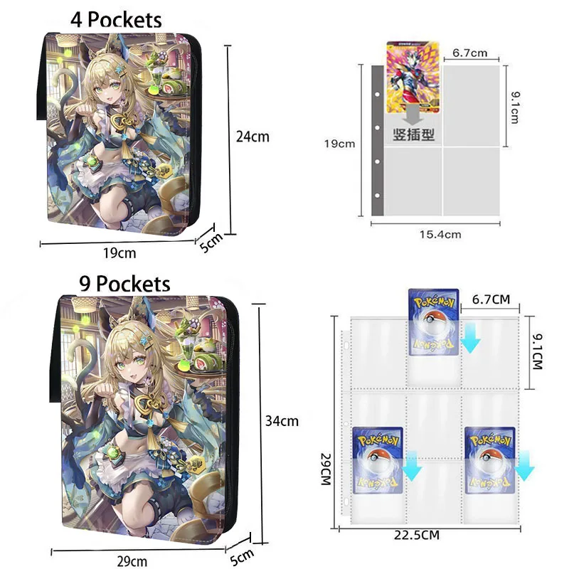 Genshin Impact Card Binder Collector Book Folder 4/9 Pocket Zipper Anime Trading Game Card Album Holder con 50 pagine interne