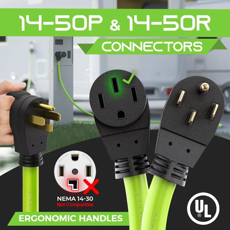 Cabo de extensão de 50 A para RV e EV, 250 volts, 4 pinos, compatível com Tesla Model 3 Model Y Model X S, NEMA