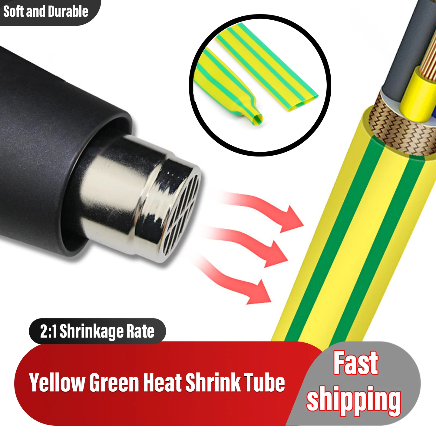 

Yellow-Green 2:1 Heat Shrink Tube Diameter 1mm ~ 50mm DIY Connection Electrical Wire Wrap Cable Waterproof Insulation Sleeving