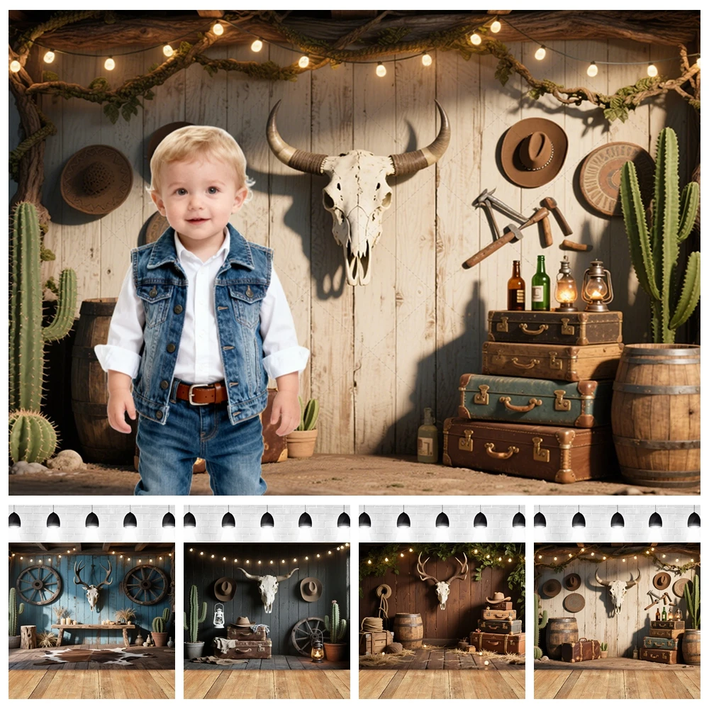 

Vintage Western Cowboy Photography Backdrop Saloon Bar Theme Adult Bachelorette Party Portrait Decor with Cowboy Hat Cactus Prop