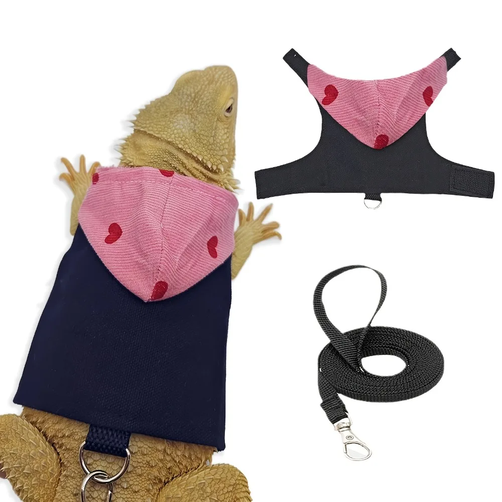 

Adjustable Lizard Rope Bearded Dragon Lizard Hoodie Canvas Comfort Lizard Harness Vest with Leash Colorful