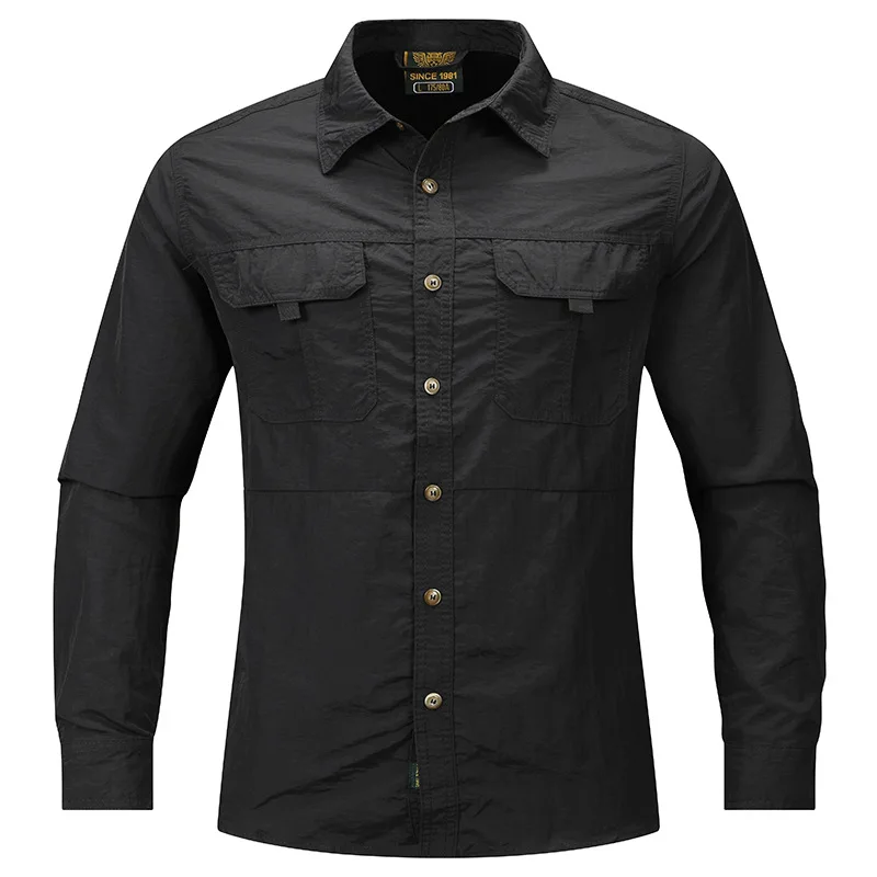 

Summer Men Thin Quick Drying Cargo Shirts Multi Pockets Long Sleeves Tooling Shirts Male Outdoor Breathable Comfortable Shirts 5