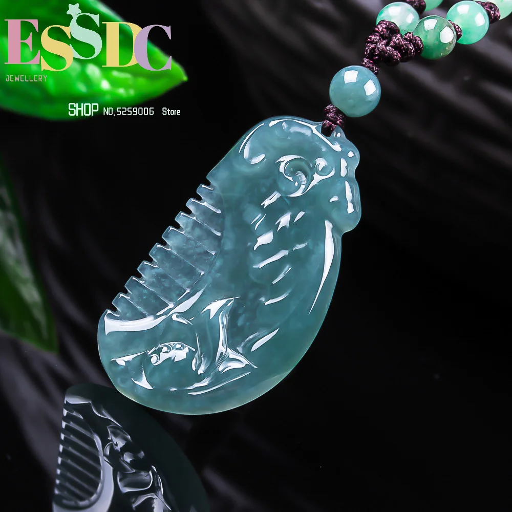 Natural Jadeite Blue Water Comb One Comb Baishun Jade Pendant Ice Pendant Jewelry Gift Jade Pendant Popular Gift Best Selling