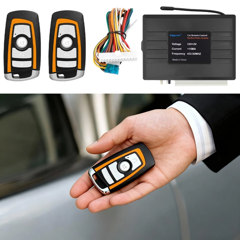 Hippcron 12V Universal Car Auto Remote Central Kit Door Lock Locking Vehicle Keyless Entry System With 2 Remote Control