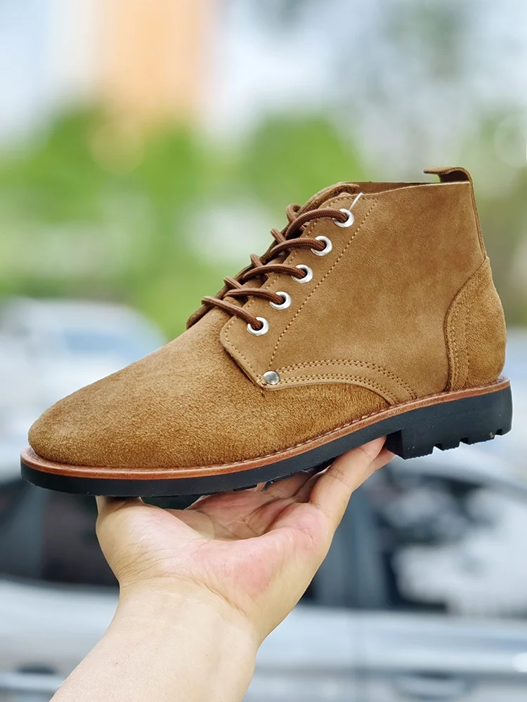 

Leather Boots Men's High Top Fleece Casual Breathable Work Shoes Women's Desert Boots Vintage American Style Boots