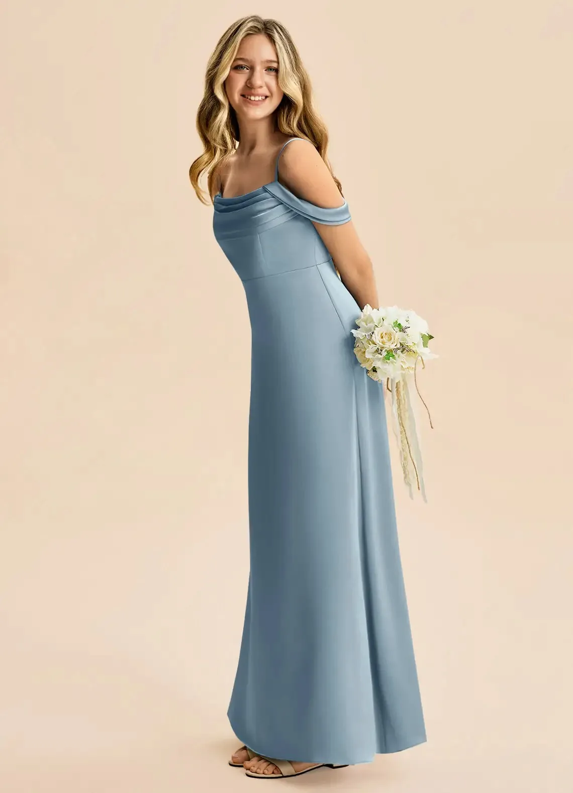 Cswdocy Graceful Girls Bridesmaid Dress Off Shoulder Side Slit Satin Long Gown Flower Girl Dress For Pageant Formal Party 2026