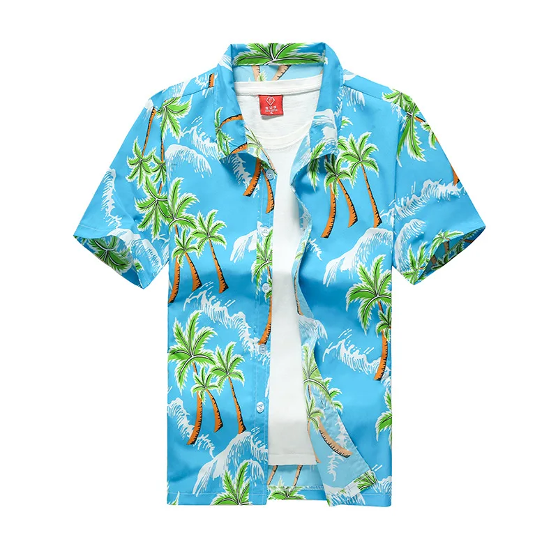 Summer Mens Hawaiian Casual Collar Shirts Short Sleeve Button Coconut Tree Print Beach Floral Fashion Vintage Clothing XS-5XL