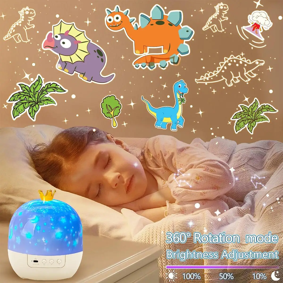 Crown Galaxy Projector 21 In 1 Light Lamp Kids Night For Boys Star Christmas Happy Birthday Room Lights Rotating Usb Powered Led - Image 5