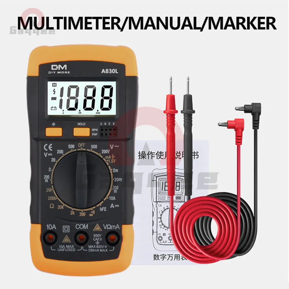 A830L Digital Multimeter AC DC 100A Voltmeter Voltage Current Diode and Resistance Freguency Temperature Tester Household Tools