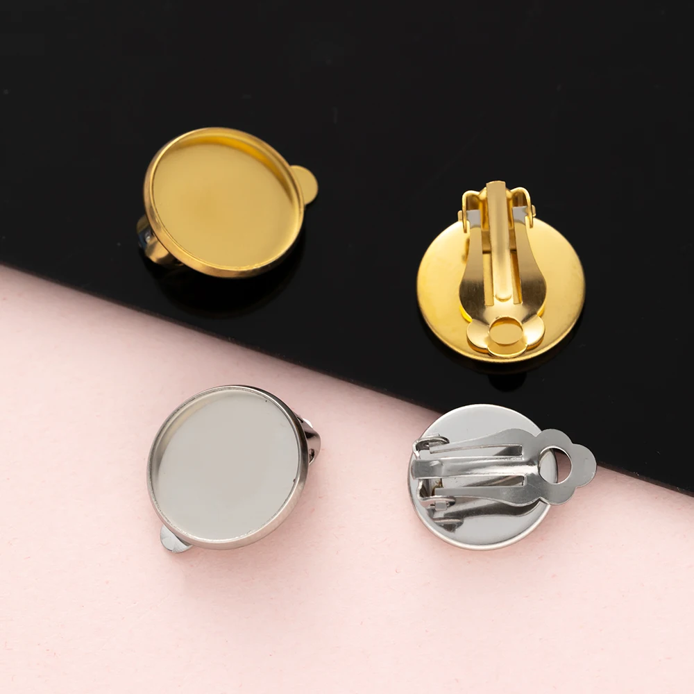

10pcs Stainless Steel Round Tray Earring Clip Converter Cabochon Setting Bezel Findings for DIY Non-Pierced Ears Jewelry Making