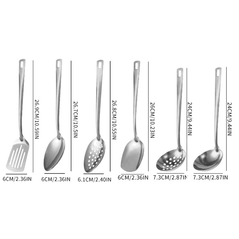 6pcs Stainless steel kitchenware set public spoon spatula soup spoon colander large spoon suitable for restaurants and families