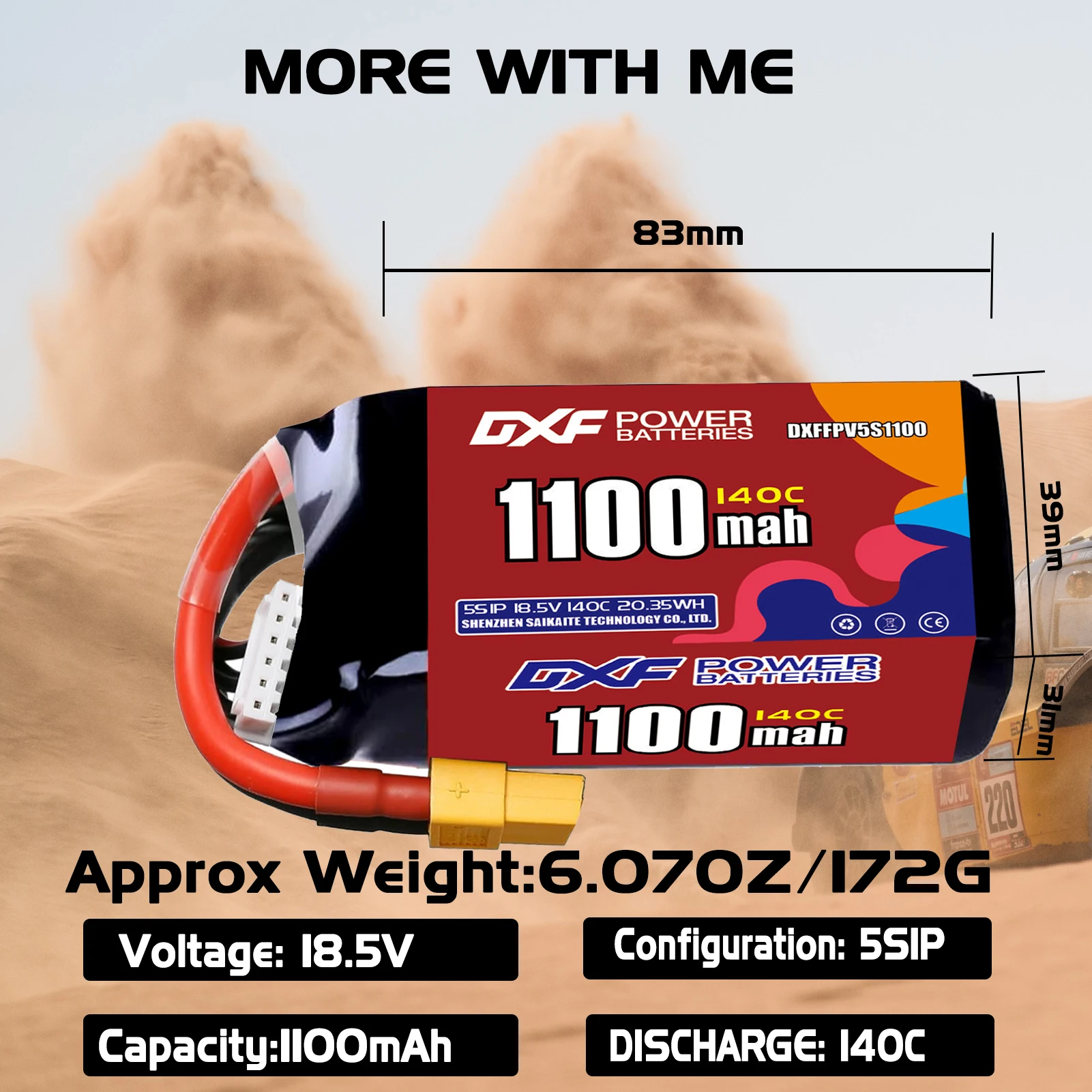 بطارية DXF Lipo 5S 18.5 فولت 1850 مللي أمبير في الساعة 1550 مللي أمبير 1350 مللي أمبير 1100 مللي أمبير 140C مع قابس XT30 XT60 JST لطائرة هليكوبتر FPV كوادكوبتر بدون طيار