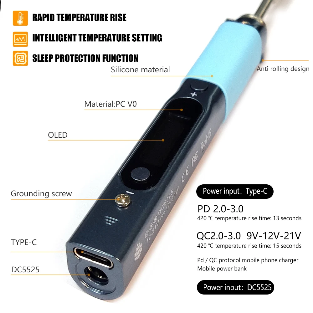 Pine64 Open Source Programming Portable Mini Smart Soldering Iron Pinecil-BB2 BC2 KU C1 ILS Tip With Antistatic Wire