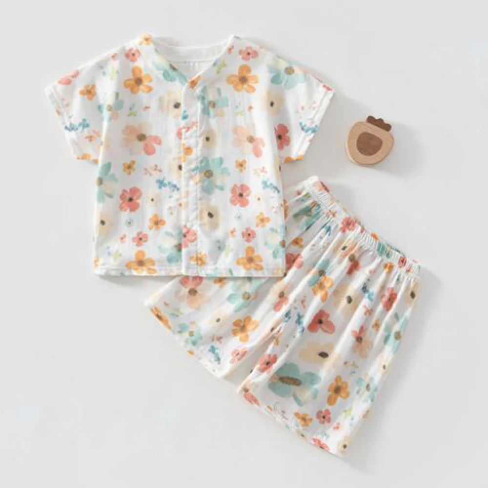 Baby Cothing Sets Summer Thin Breathable Tops Shorts Two Pieces Bamboo Firber Unisex Infant Baby Outfits For Boys Girls