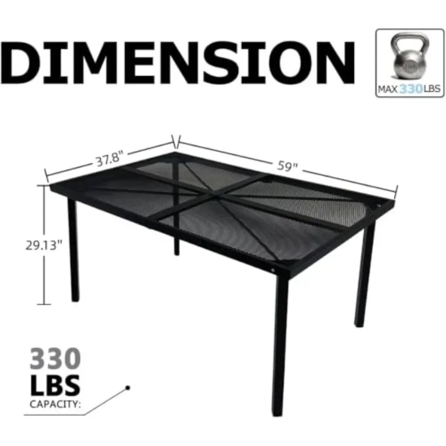 59 Square Patio Dining Table for 4, All-Weather Polywood Table, Black with Umbrella Hole, UV-Resistant Outdoor Round Dining Tab