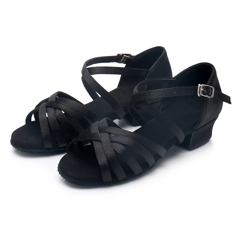 Four Seasons Children Soft Sole Beginner Shoes Kids Latin Dance Shoes Girls Mid-Heel Cha-Cha Performance Shoes Stage Dance Shoes