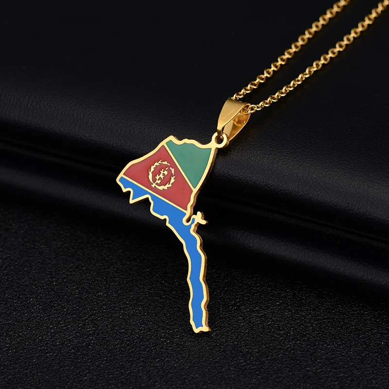 African Eritrea Map Flag Pendant Necklaces for women Men Stainless Steel Gold Color Eritrean Party Annivers Jewelry Gifts