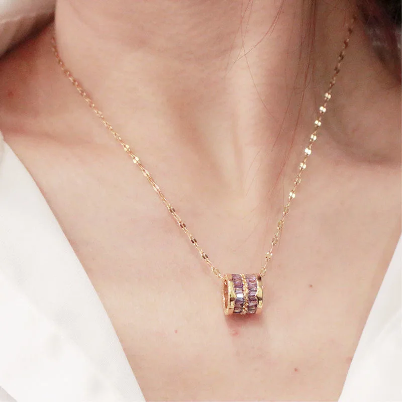 3 Colors Luxury Lucky Beads Pendant Stainless Steel Necklaces For Women Sparkly Zircon Crystal Sexy Female Neck Chain Jewelry