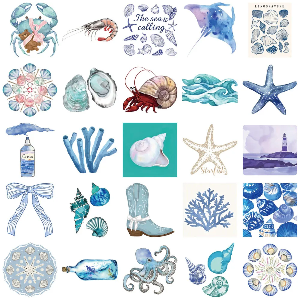 10/30/50PCS Blue INS Style The Coastal Girl Sticker Cartoon Cute Fun Doodle Waterproof Decal Kids Toy Gift for Water Cup Guitar