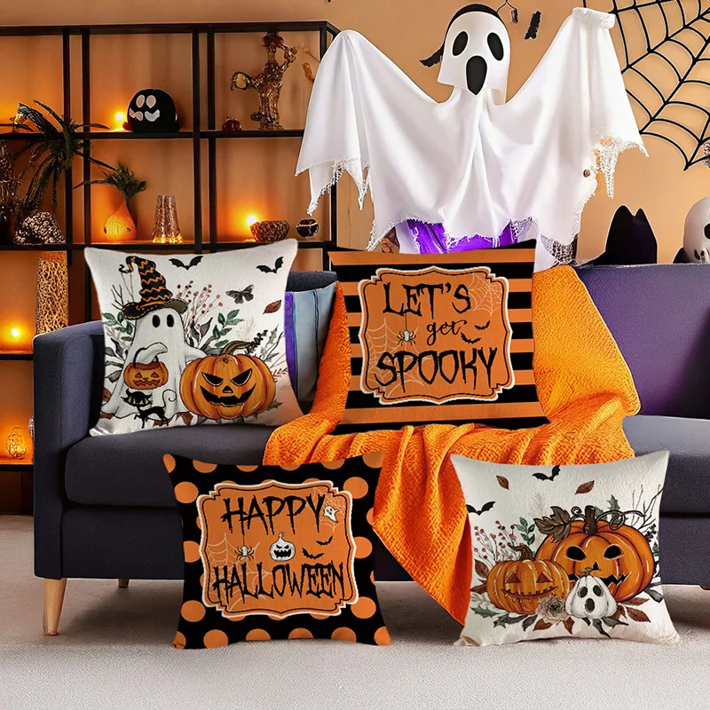 

2pcs New Pillowcase Halloween Linen Print Nordic Simple Sofa Decoration Cushion Cover