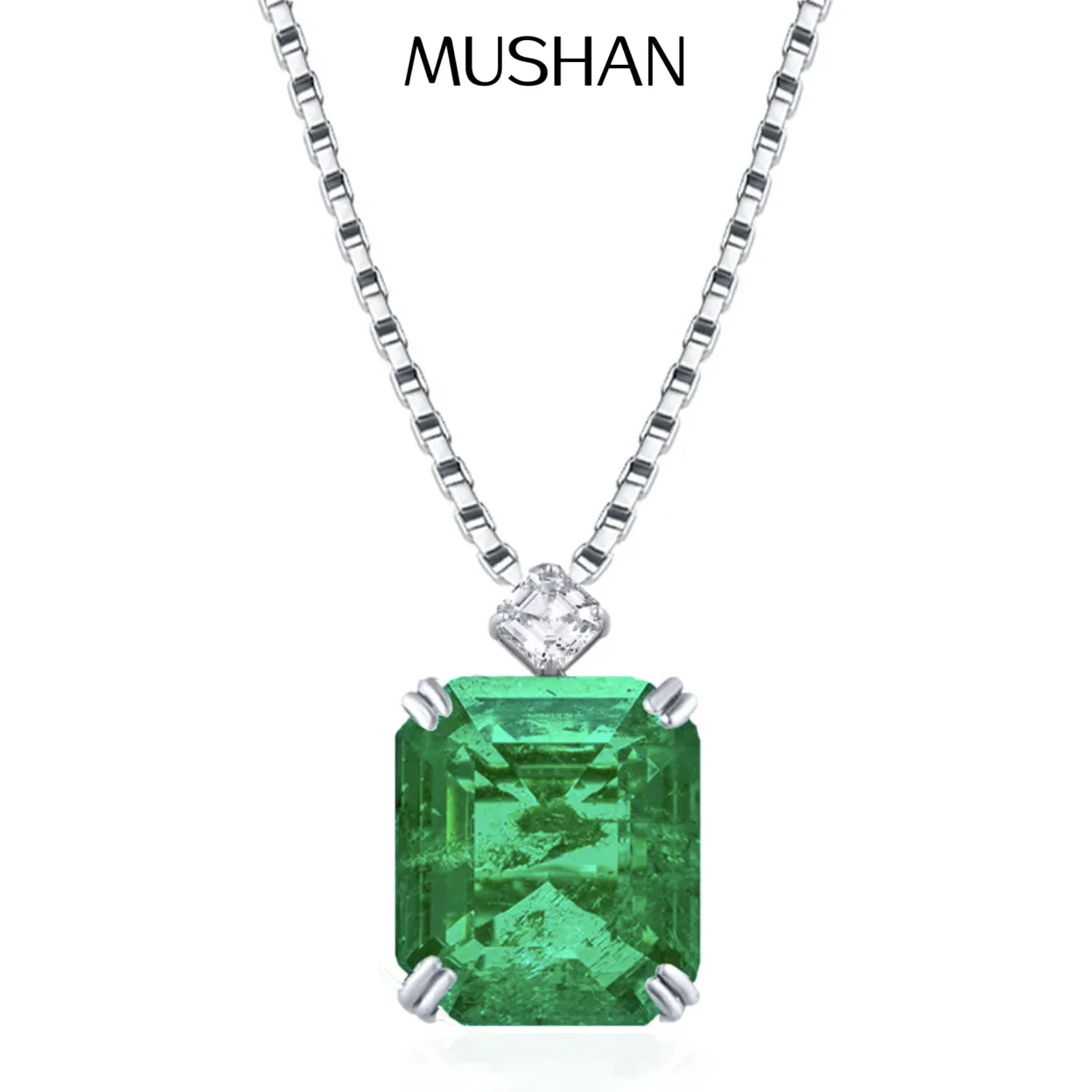MUSHAN Luxury Jewelry 925 Sterling Silver Necklace For Women 22 Carat HCD Green Gemstones Dangle Pendant Necklace Fine Jewelry