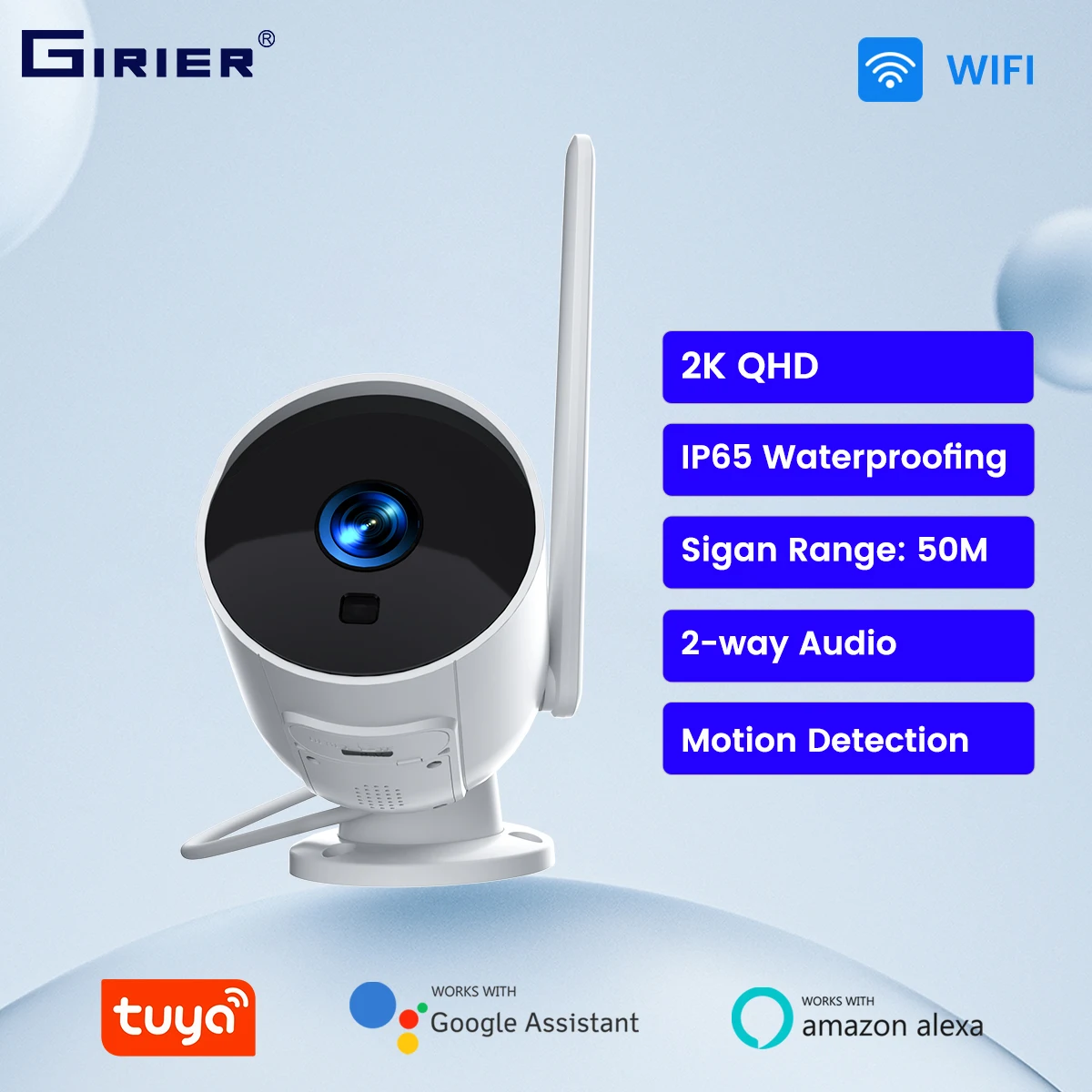 GIRIER Tuya WiFi Smart Security Camera 4MP Outdoor Camera IP65 Waterproof Supports 2-way Audio IR Night Vision Motion Detection
