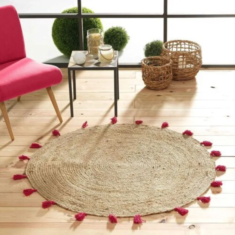 

Rug 100% Natural Jute Braided Reversible Tassel Carpet Living Modern Area Rug