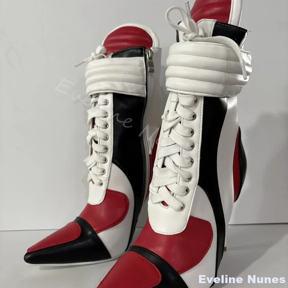 Mixed Colors Lace-up Motorcycle Boots Men Sports Style Pointed Toe Stiletto Heel Ankle Boots 2026 Fashion Plus-size Long Boots