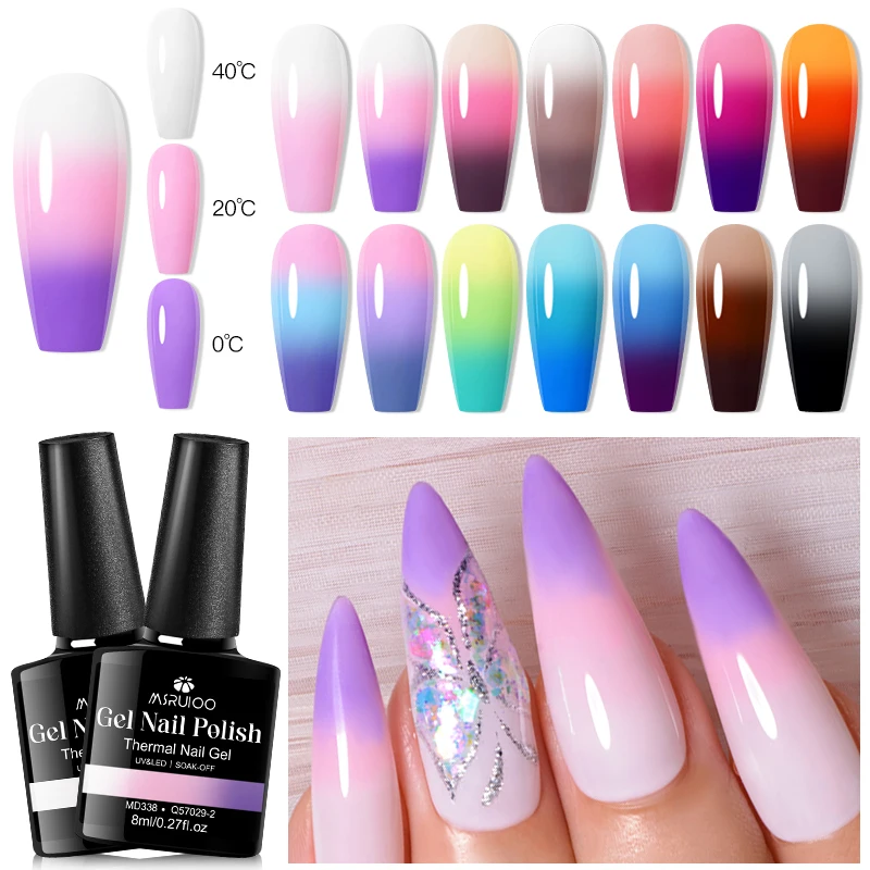 8ml MSRUIOO Thermal Gel Nail Polish, Autumn Winter 3-Layer Temperature Gradient Changing Semi-Permanent Varnish HEMA/TPO FREE