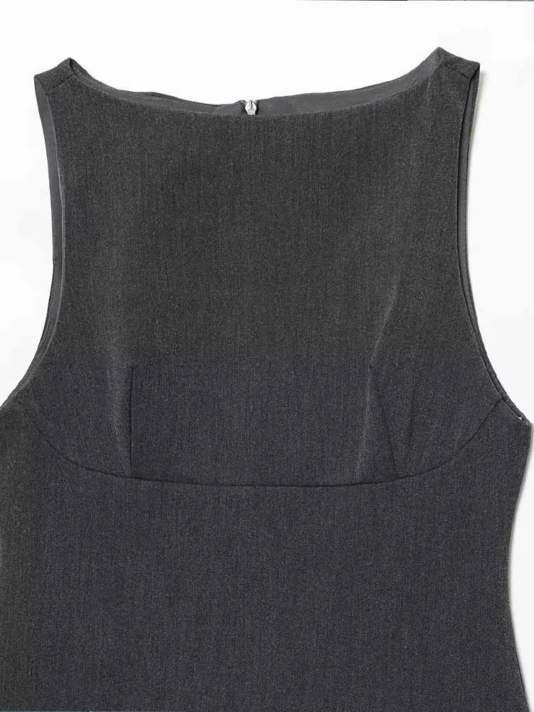 Estilo europeu e americano inverno nova moda simples roupas femininas sem mangas versátil em camadas vestido curto decorativo