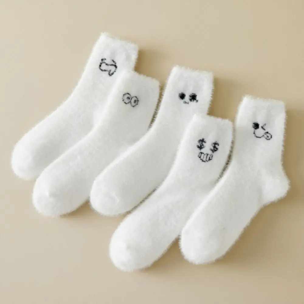 

5Pairs Kawaii Embroidered Mink Fur Socks Soft Sweet Sleeping Socks Women Funny Hosiery Plush Socks Girls