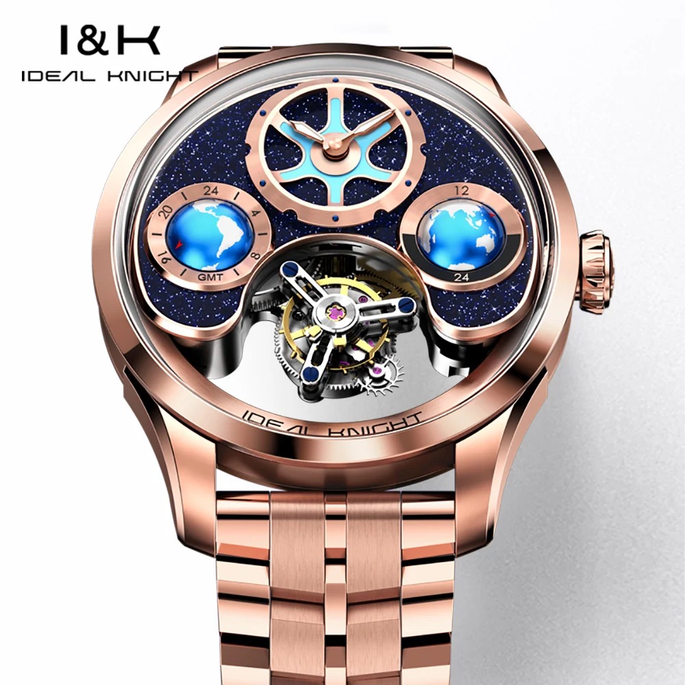 IDEAL KNIGHT 6805 Top Brand Tourbillon Watch For Men Flywheel Skeleton Mechanical Man Watch Deep Waterproof Luminous Hand Clock