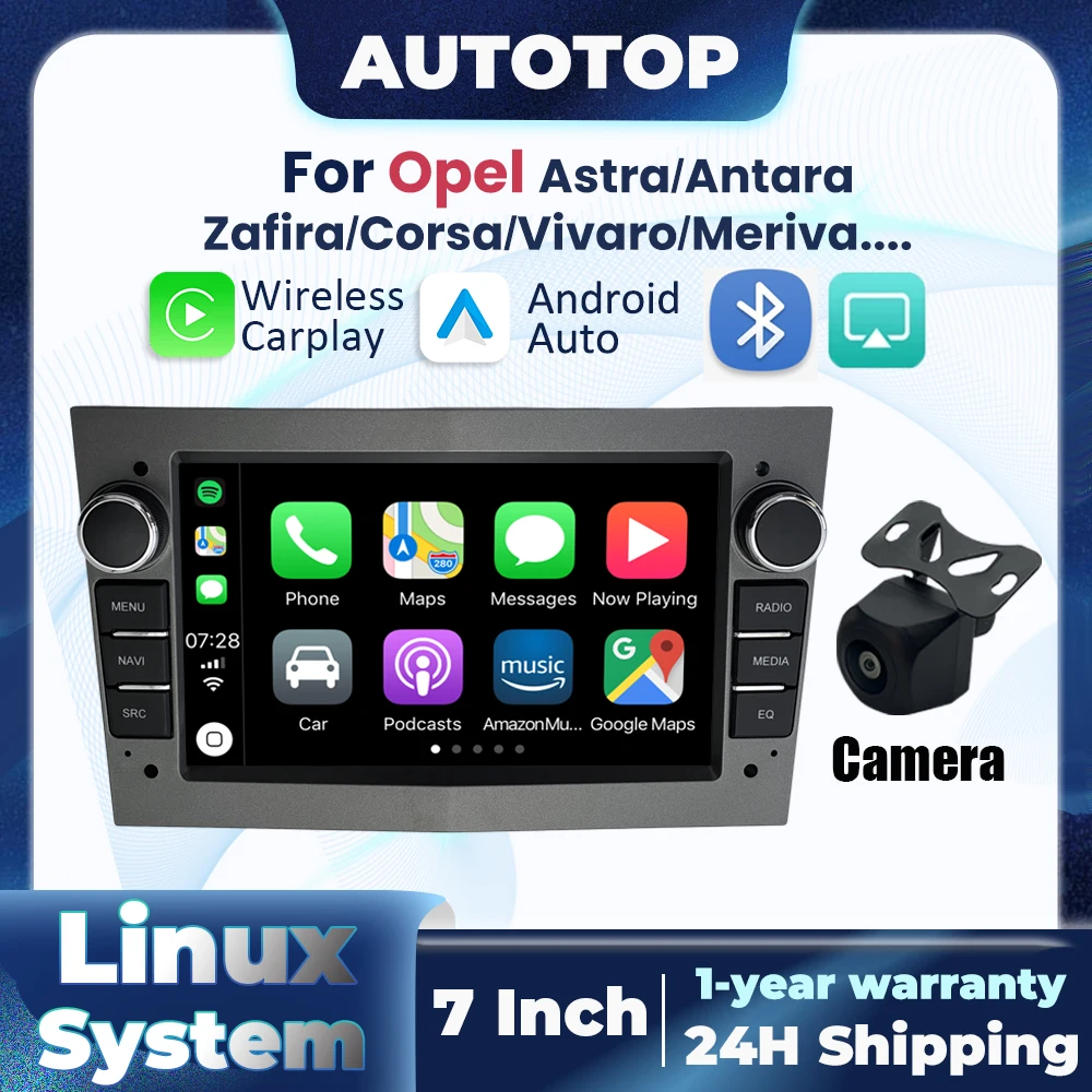 Autoradio Android 13 2DIN 7 Pollici Per Opel Astra, Antara, Corsa, Meriva, Vivaro, Zafira – 2GB RAM 64GB ROM, CarPlay Wireless, Android Auto, GPS, Retrocamera AHD E Microfono Esterno