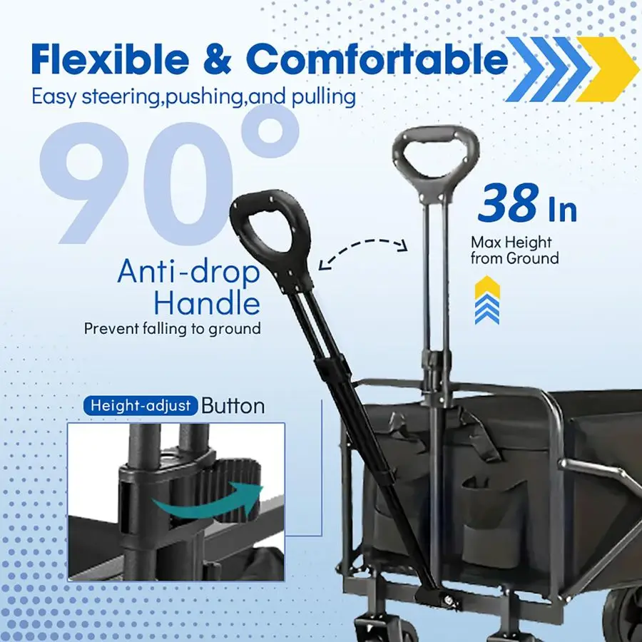 

Carts Foldable, Collapsible Wagon with AllTerrain Wheels 420lbs Weight Capacity Heavy Duty Utility Wagon with Drink Holders for