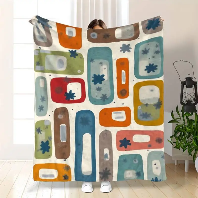 

Playful Mid-Century Modern Abstract Print Throw Blanket - Retro Geometric-Themed Soft Blanket for Vibrant Cozy Home Decor