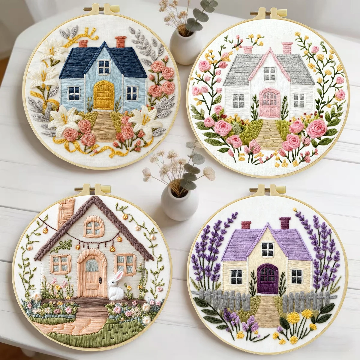4-teiliges DIY-Stickmaterial-Set für Anfänger, inklusive Nadeln, Fäden, Stick-Starter-Kit, Kreuzstich-Kunst als Geschenk. – Detail 2