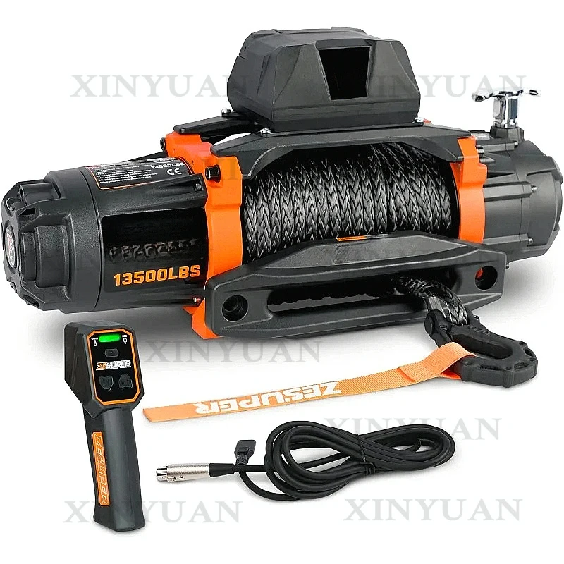 Electric Winch Kit 12V 13500 Lb Load Capacity IP66 Waterproof Synthetic Rope Hook 2025 Hot Sale