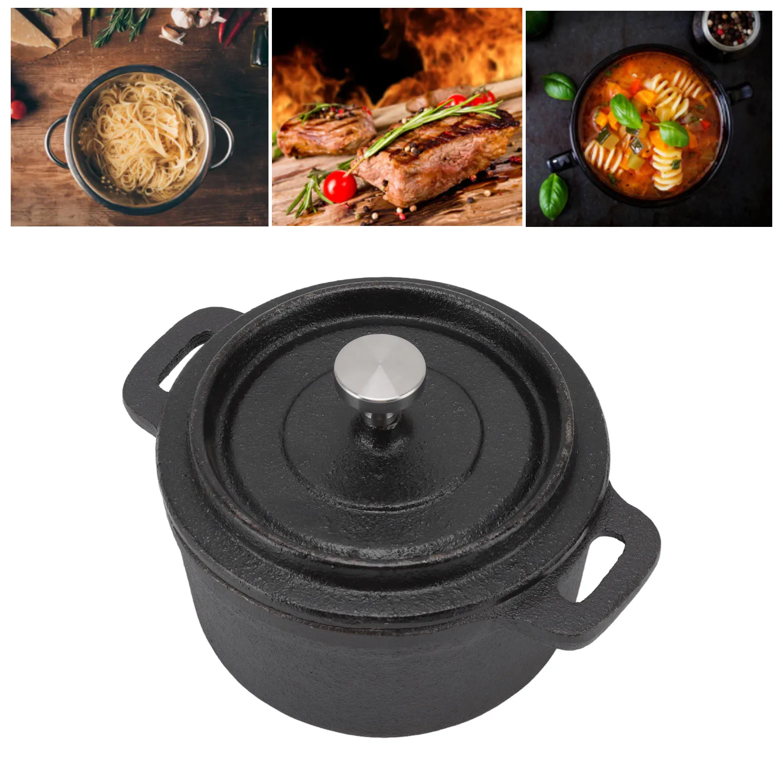 

Dutch Oven Double Traditional Style Thickened Ergonomic Handle Insulation Cast Iron Cooking Pot with Lid Diameter 10CM