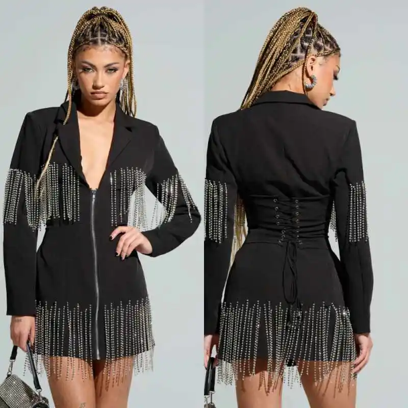 Trajes de Mujer a la Moda, 1 Pieza, Blazer con Cremallera, Borla de Cristal, para Ocasiones Formales, Banquetes, Fiestas de Cumpleaños, Personalizado