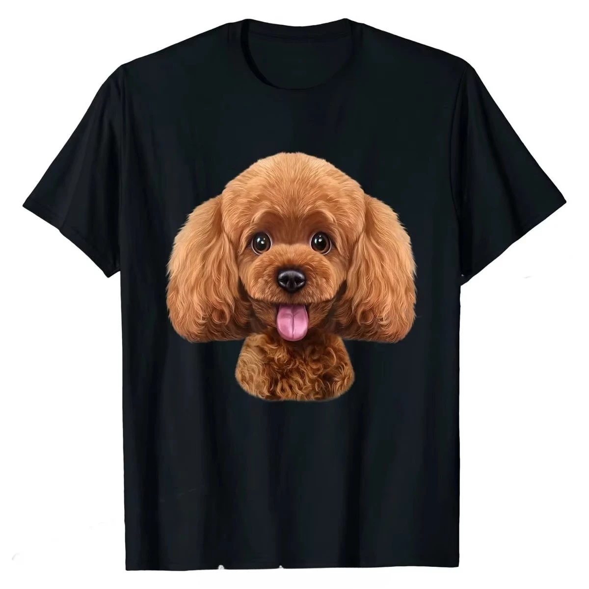 Playful Toy Poodle Face Funny Dog Print Unique Women Top Funny Crew Neck Short Sleeve Streetwear Women Harajuku Casual Daily Tee